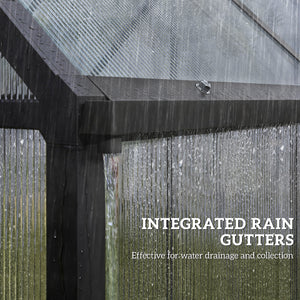 6 x 6.5ft Polycarbonate Greenhouse with Swing Door and Adjustable Window, Walk-in Greenhouse with Rain Gutter, Aluminium Garden Green House for Patio Garden Backyard, Black