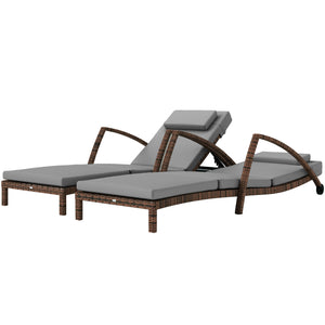 Outsunny Wicker Chaise Lounge Chair Outdoor Set of 2, 5-Position Adjustable Reclining Pool Lounge Chairs with Wheels, Rattan Outdoor Lounger with Cushion, Armrests for Poolside Beach Backyard, Gray