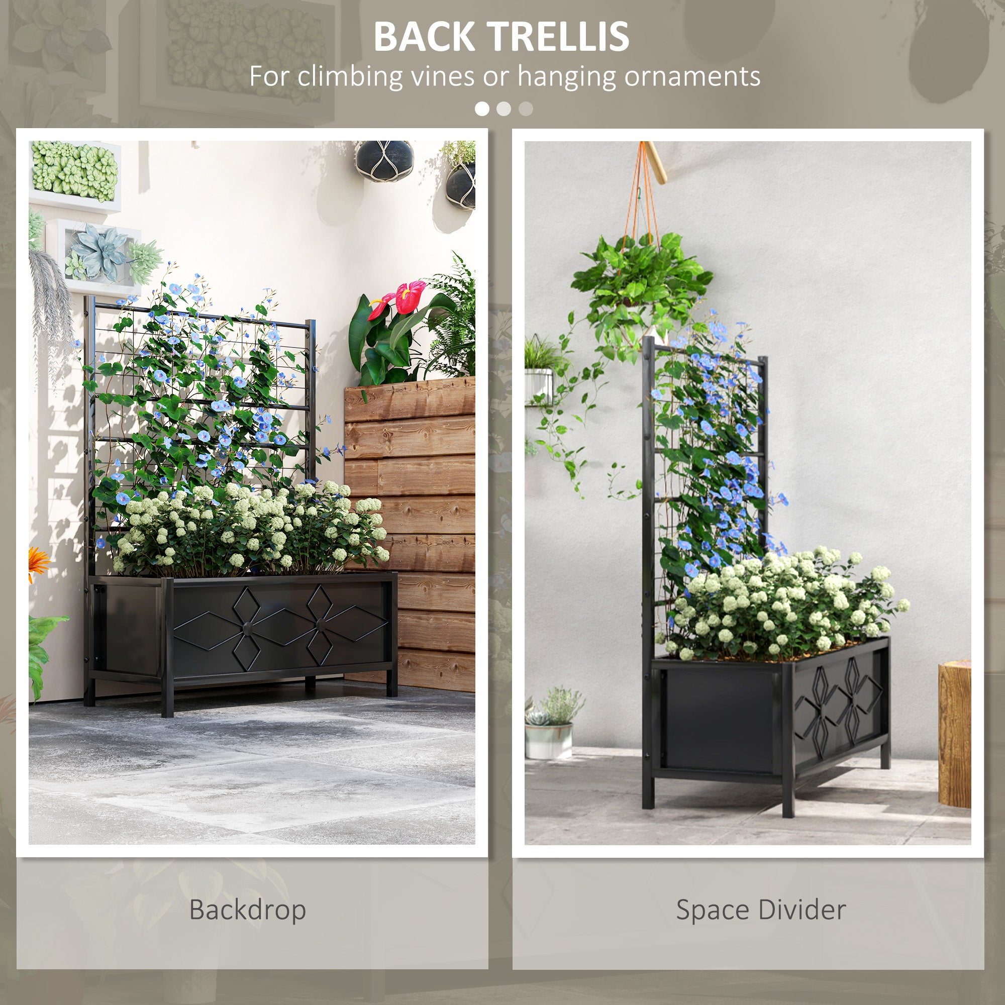 hanging porch planter box Outsunny Outdoor Planter Box Galvanized Raised Garden Bed with Trellis for Climbing Vines, 35.4" x 15.7" x 47.2", Black