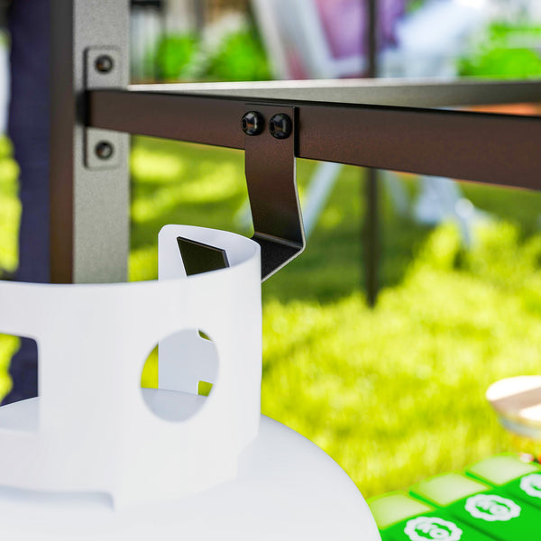 Outdoor Grill Dining Cart with Stainless Steel Tabletop, 2-Shelf BBQ Movable Pizza Oven Stand with Shelf, Hooks, Wheels, Charcoal Grey