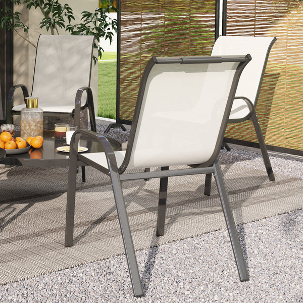 Outsunny Outdoor Dining Chairs Set of 4, Stackable Patio Dining Chairs, High Back Outdoor Patio Chairs with Breathable Mesh Seat, Metal Frame for Garden Lawn Backyard, Beige