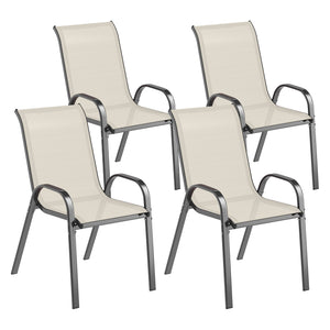 Outsunny Outdoor Dining Chairs Set of 4, Stackable Patio Dining Chairs, High Back Outdoor Patio Chairs with Breathable Mesh Seat, Metal Frame for Garden Lawn Backyard, Beige