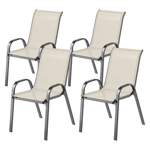 Outsunny Outdoor Dining Chairs Set of 4, Stackable Patio Dining Chairs, High Back Outdoor Patio Chairs with Breathable Mesh Seat, Metal Frame for Garden Lawn Backyard, Beige