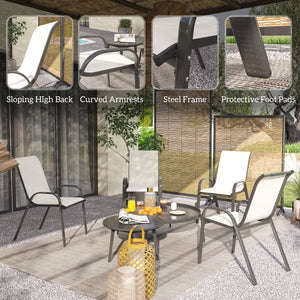 Outsunny Outdoor Dining Chairs Set of 4, Stackable Patio Dining Chairs, High Back Outdoor Patio Chairs with Breathable Mesh Seat, Metal Frame for Garden Lawn Backyard, Beige