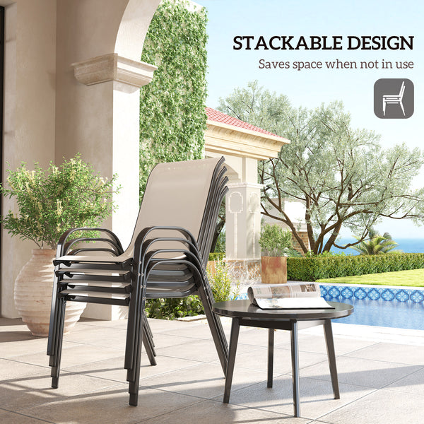 Outsunny Outdoor Dining Chairs Set of 4, Stackable Patio Dining Chairs, High Back Outdoor Patio Chairs with Breathable Mesh Seat, Metal Frame for Garden Lawn Backyard, Beige