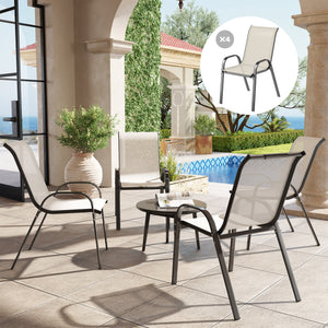 Outsunny Outdoor Dining Chairs Set of 4, Stackable Patio Dining Chairs, High Back Outdoor Patio Chairs with Breathable Mesh Seat, Metal Frame for Garden Lawn Backyard, Beige