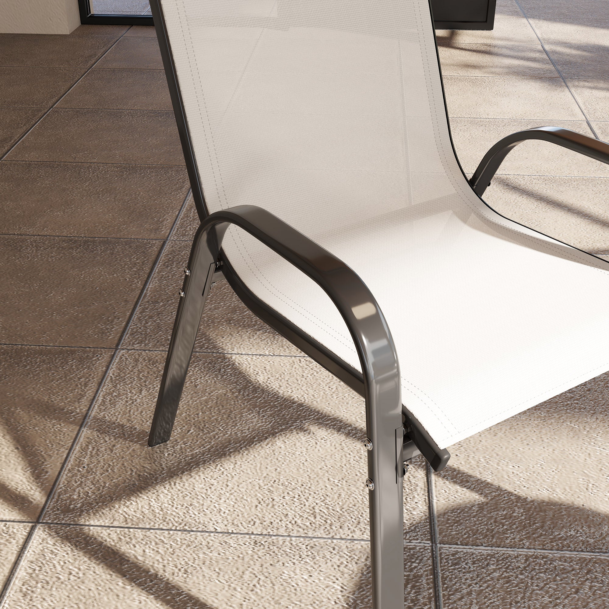 Outsunny Garten-Esszimmerstuhl-Set – 2 Stück, Metall, Klappbar, Beige, Max. 110 Kg/Sitz
