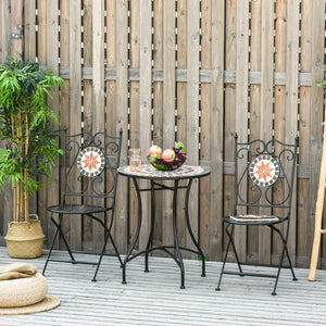 3 Pieces Garden Furniture Set, Bistro Set with 1 Ceramic Tile Round Table and 2 Foldable Chairs for Outdoor, Indoor, Patio, Balcony, Black