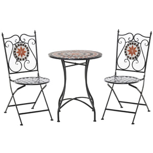 3 Pieces Garden Furniture Set, Bistro Set with 1 Ceramic Tile Round Table and 2 Foldable Chairs for Outdoor, Indoor, Patio, Balcony, Black