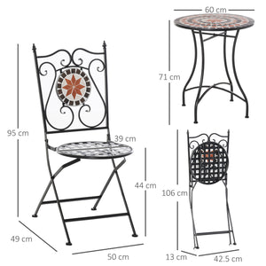 3 Pieces Garden Furniture Set, Bistro Set with 1 Ceramic Tile Round Table and 2 Foldable Chairs for Outdoor, Indoor, Patio, Balcony, Black