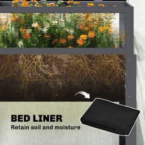 Wooden Raised Garden Bed with Flip-Up Greenhouse Top, Raised Garden Bed with Legs and Bed Liner, Elevated Planter Box for Flowers, Vegetables, Herbs, Gray