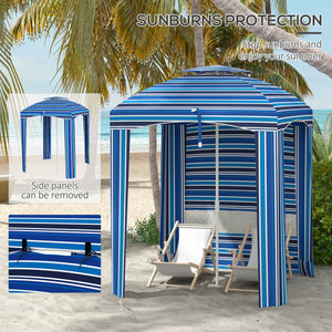 Outsunny 5.8' x 5.8' Portable Beach Umbrella with Double-Top, Ruffled Outdoor Cabana with Walls, Vents, Sandbags, Carry Bag, Blue Stripe