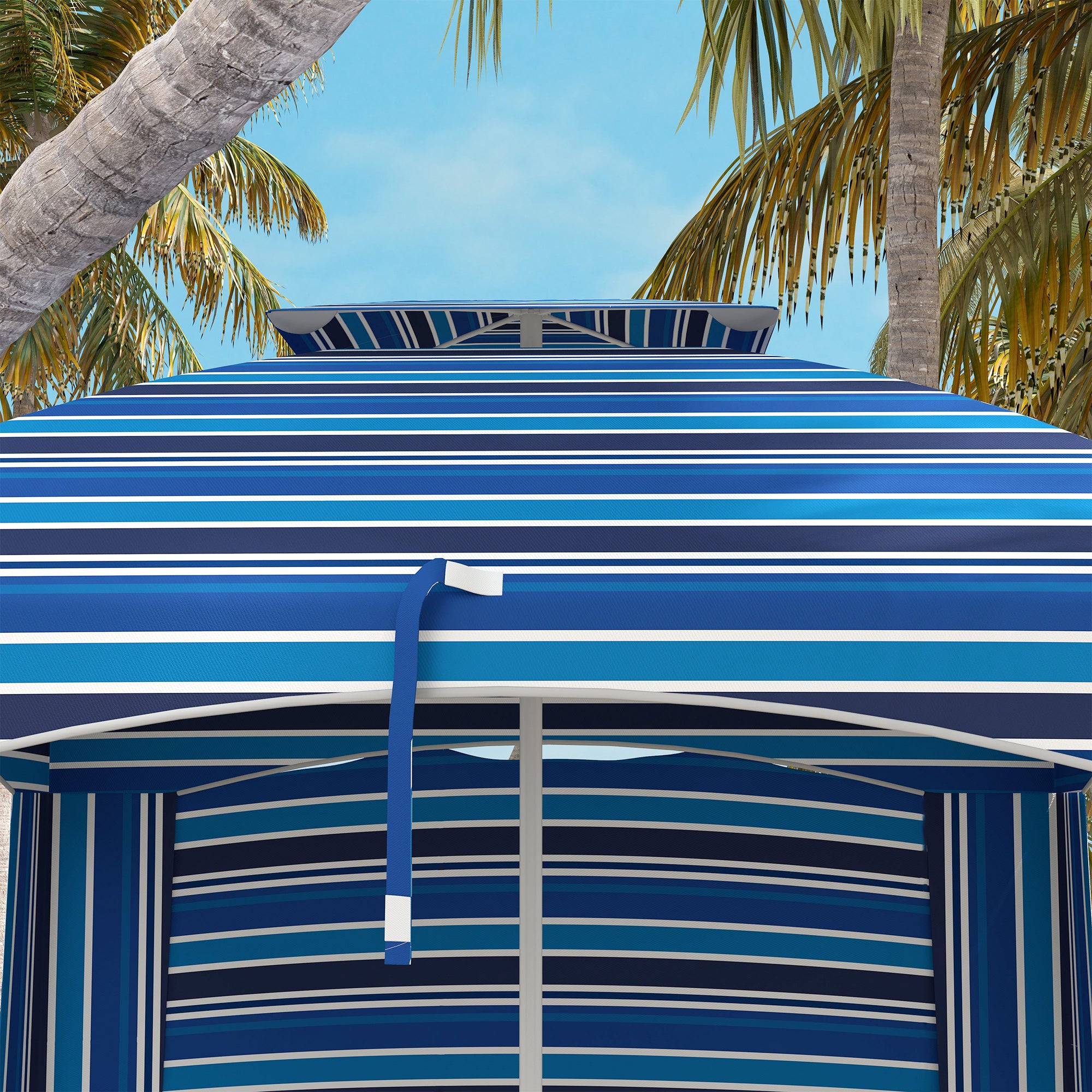 cabana patio umbrella Outsunny Cabana Umbrella 5.8'x5.8', Blue Stripe, Vented Windows, Ruffles, Carry Bag, Outdoor Shade