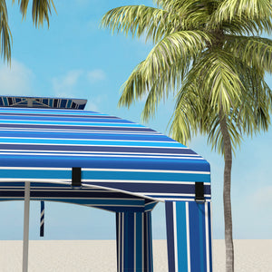 Outsunny 5.8' x 5.8' Portable Beach Umbrella with Double-Top, Ruffled Outdoor Cabana with Walls, Vents, Sandbags, Carry Bag, Blue Stripe