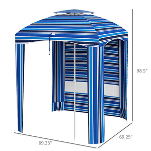 Outsunny 5.8' x 5.8' Portable Beach Umbrella with Double-Top, Ruffled Outdoor Cabana with Walls, Vents, Sandbags, Carry Bag, Blue Stripe