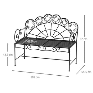 Garden Bench, 2 Seater Outdoor Patio Bench, Metal Garden Loveseat with Slatted Seat, 200 KG Capacity for Park Balcony Porch, 107 x 55.5 x 92 cm, Black