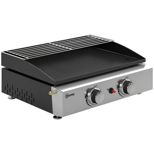 2 Burner Grill Griddle, Portable Gas Plancha with Warming Rack, 5 kW, Tabletop Gas BBQ with Grease Cup for Camping Picnic Patios, Black
