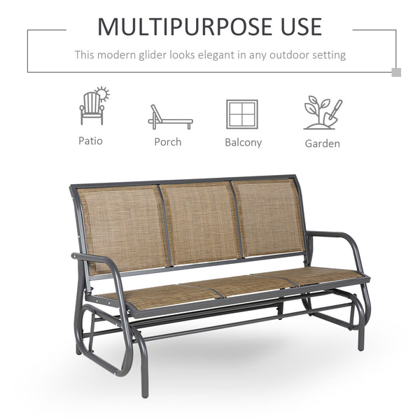 Outsunny 3-Person Patio Glider Bench, Outdoor Porch Glider Swing with 3 Seats, Breathable Mesh Fabric, Metal Frame, Light Mixed Brown