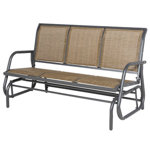 Outsunny 3-Person Patio Glider Bench, Outdoor Porch Glider Swing with 3 Seats, Breathable Mesh Fabric, Metal Frame, Light Mixed Brown