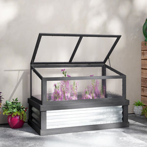 Outsunny Raised Garden Bed with Polycarbonate Greenhouse, Lean-to Garden Wooden Cold Frame Greenhouse, Flower Planter Protection, Lean to Roof, 41" x 22.5" x 28.25", Gray