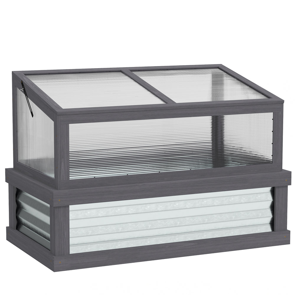 Outsunny Raised Garden Bed with Polycarbonate Greenhouse, Lean-to Garden Wooden Cold Frame Greenhouse, Flower Planter Protection, Lean to Roof, 41" x 22.5" x 28.25", Gray