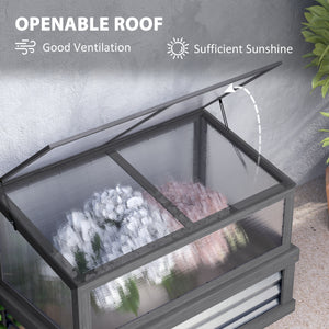 Outsunny Raised Garden Bed with Polycarbonate Greenhouse, Lean-to Garden Wooden Cold Frame Greenhouse, Flower Planter Protection, Lean to Roof, 41" x 22.5" x 28.25", Gray