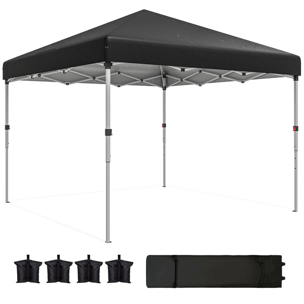 10' x 10' Pop Up Canopy Tent with Removable Sidewalls, Instant Shelter with Portable Roller Bag, 4 Sand Bags, Adjustable Height for Outdoor, Garden, Patio, Black