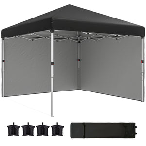 10' x 10' Pop Up Canopy Tent with Removable Sidewalls, Instant Shelter with Portable Roller Bag, 4 Sand Bags, Adjustable Height for Outdoor, Garden, Patio, Black