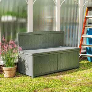 Garden Arch Wood Bench Outdoor Storage Box Garden Furniture Chair 115L x 45W x 75Hcm, Grey