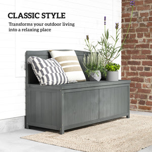 Garden Arch Wood Bench Outdoor Storage Box Garden Furniture Chair 115L x 45W x 75Hcm, Grey