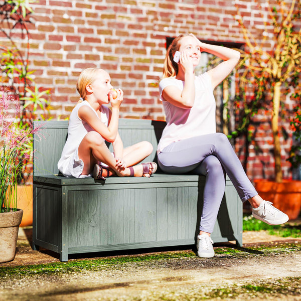 Garden Arch Wood Bench Outdoor Storage Box Garden Furniture Chair 115L x 45W x 75Hcm, Grey