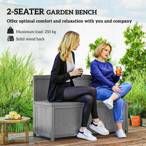 Garden Arch Wood Bench Outdoor Storage Box Garden Furniture Chair 115L x 45W x 75Hcm, Grey
