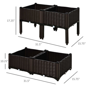 Outsunny 4 Piece Raised Garden Bed with Legs, Self-Watering Planter Box Raised Bed to Grow Flowers, Herbs & Vegetables, Brown