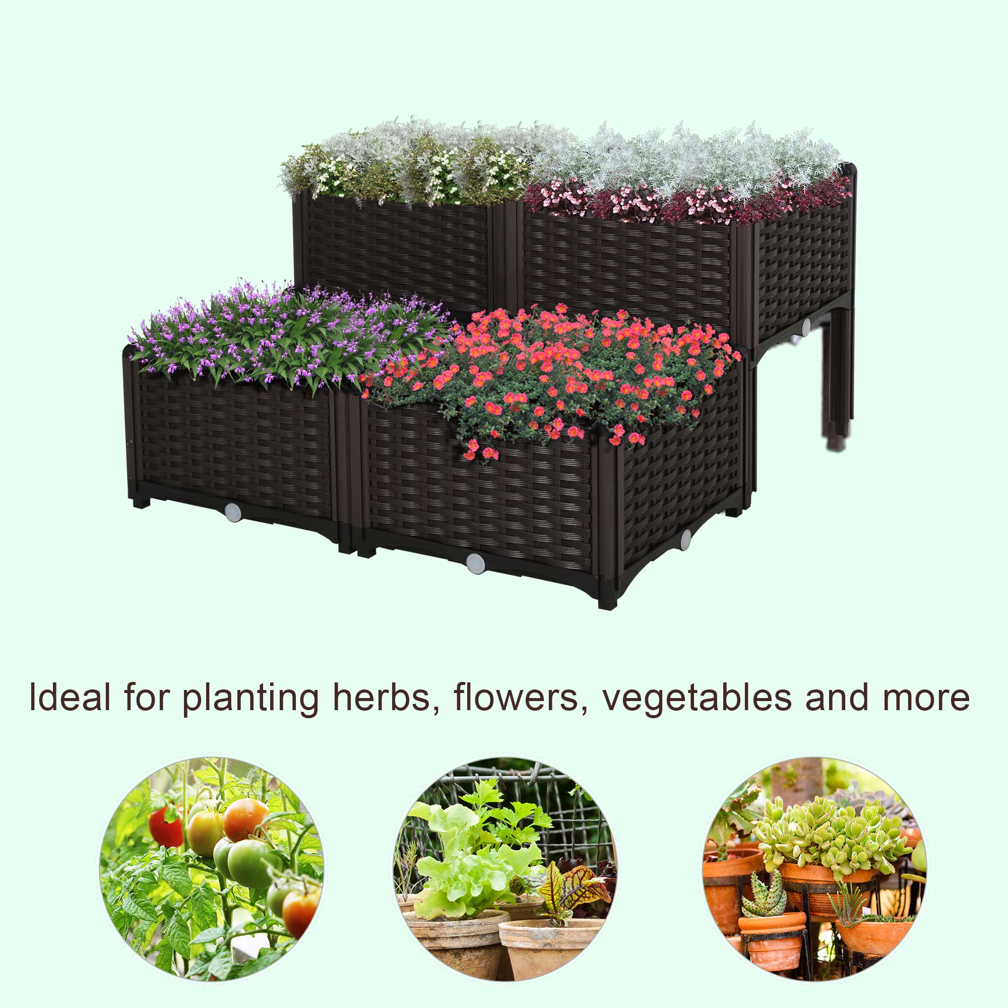 self watering vegetable planter Outsunny 4 Piece Raised Garden Bed Kit to Grow Flowers Herbs & Vegetables Garden Bed Kits with Legs Brown