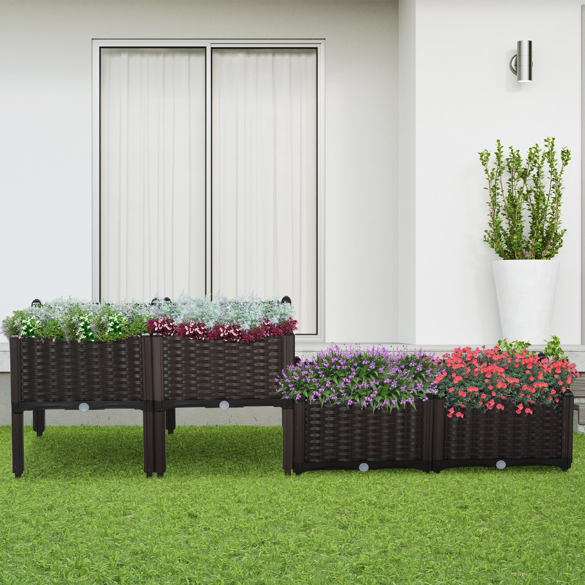 self watering herb planter box Outsunny 4 Piece Raised Garden Bed Kit to Grow Flowers Herbs & Vegetables Garden Bed Kits with Legs Brown