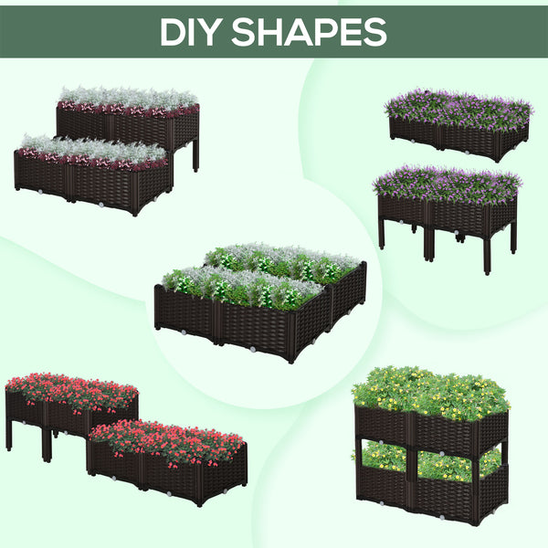 Outsunny 4 Piece Raised Garden Bed with Legs, Self-Watering Planter Box Raised Bed to Grow Flowers, Herbs & Vegetables, Brown