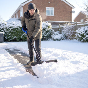 2-in-1 Snow Shovel and Ice Scraper, 22" Heavy Duty Snow Pusher with Metal Wear Strip, Detachable Ergonomic Handle for Driveway, Sidewalk, Camping, Outdoor Use, Black