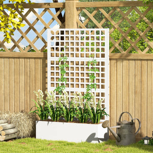 Galvanized Raised Garden Bed with Trellis, 43"x16"x70" Metal Planter Box with Drainage Holes, Outdoor Privacy Screen for Climbing Plant Vegetable Vine, White
