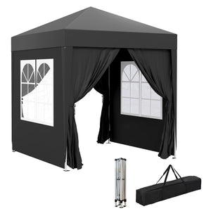 6.6'x6.6' Pop Up Canopy Tent with Sidewalls, Instant Sun Shelter Camping Gazebo with Carry Bag, for Outdoor, Garden, Patio, Black