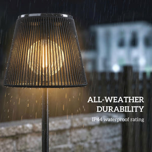 Outdoor Solar Floor Lamp, Adjustable Height Rechargeable Floor Lamp, IP44 Waterproof, with Light Sensor, 2700K Warm Light for Garden and Balcony, Black