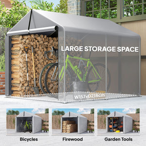 7' x 5' Portable Shed, Waterproof Bike Tent with Roll-up Zipper Door and Galvanized Steel Frame, Outdoor Storage Shed for Bike, Firewood, Garden Tools, Light Grey