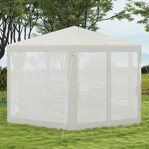 Outsunny 13' x 11' Outdoor Party Tent, Hexagon Sun Shade Shelter Canopy with Protective Mesh Screen Sidewalls, Ropes & Stakes, Cream White