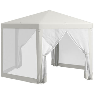 Outsunny 13' x 11' Outdoor Party Tent, Hexagon Sun Shade Shelter Canopy with Protective Mesh Screen Sidewalls, Ropes & Stakes, Cream White