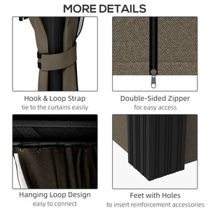 10' x 10' Hardtop Gazebo with Curtains and Netting, Permanent Pavilion Metal Double Roof Gazebo Canopy with Aluminum Frame and Hooks, for Garden, Patio, Backyard, Dark Brown