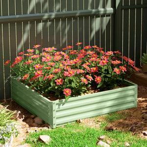 4' x 4' x 1' Raised Garden Bed Galvanized Steel Planter Box for Vegetables, Flowers, Herbs, Light Green