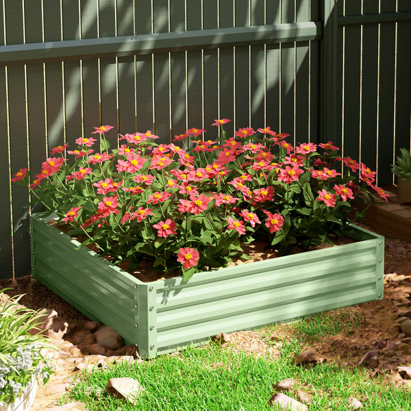 4' x 4' x 1' Raised Garden Bed Galvanized Steel Planter Box for Vegetables, Flowers, Herbs, Light Green
