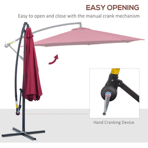 Outsunny 10' Cantilever Hanging Tilt Offset Patio Umbrella with UV & Water Fighting Material and Cross Base (Weight Not Included), Red