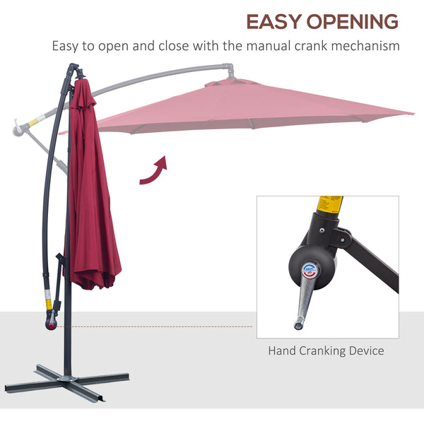 Outsunny 10' Cantilever Hanging Tilt Offset Patio Umbrella with UV & Water Fighting Material and Cross Base (Weight Not Included), Red