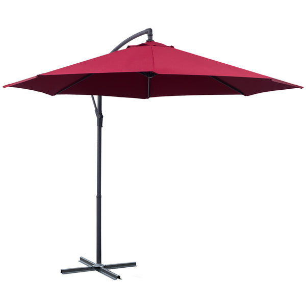 Outsunny 10' Cantilever Hanging Tilt Offset Patio Umbrella with UV & Water Fighting Material and Cross Base (Weight Not Included), Red