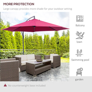 Outsunny 10' Cantilever Hanging Tilt Offset Patio Umbrella with UV & Water Fighting Material and Cross Base (Weight Not Included), Red